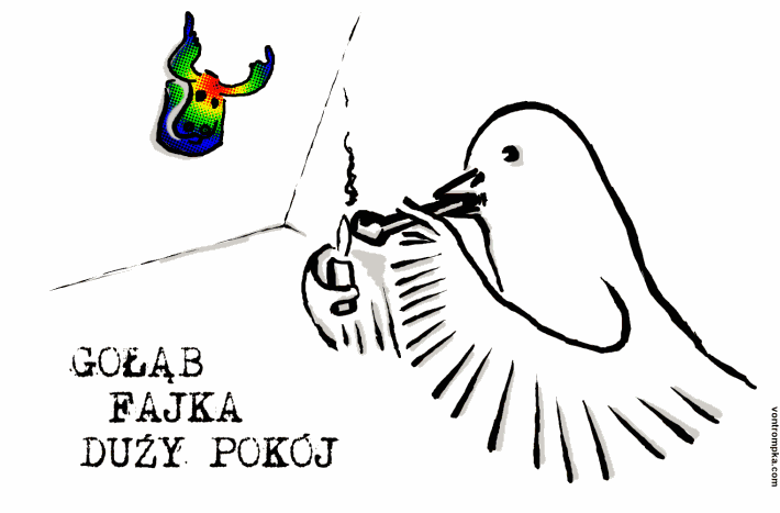 gołąb, fajka, duży pokój