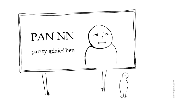 pan NN patrzy gdzieś hen