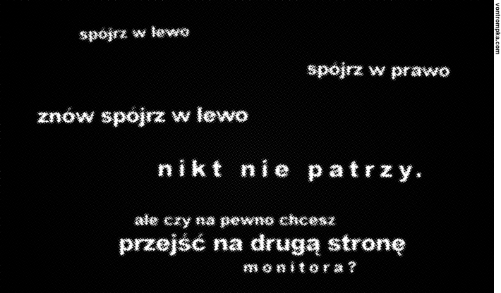 spójrz w lewo, spójrz w prawo, znów spójrz w lewo, nikt nie patrzy. ale czy na pewno chcesz przejść na drugą stronę monitora?