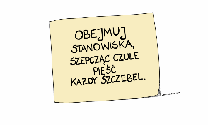 obejmuj stanowiska szepcząc czule pieść każdy szczebel. żółta karteczka. yellow sticker.