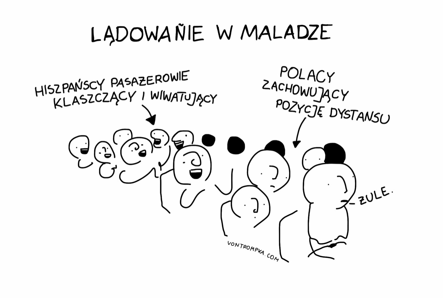 lądowanie w maladze hiszpańscy pasażerowie klaszczący i wiwatujący Polacy zachowujący postawę dystansu żule.