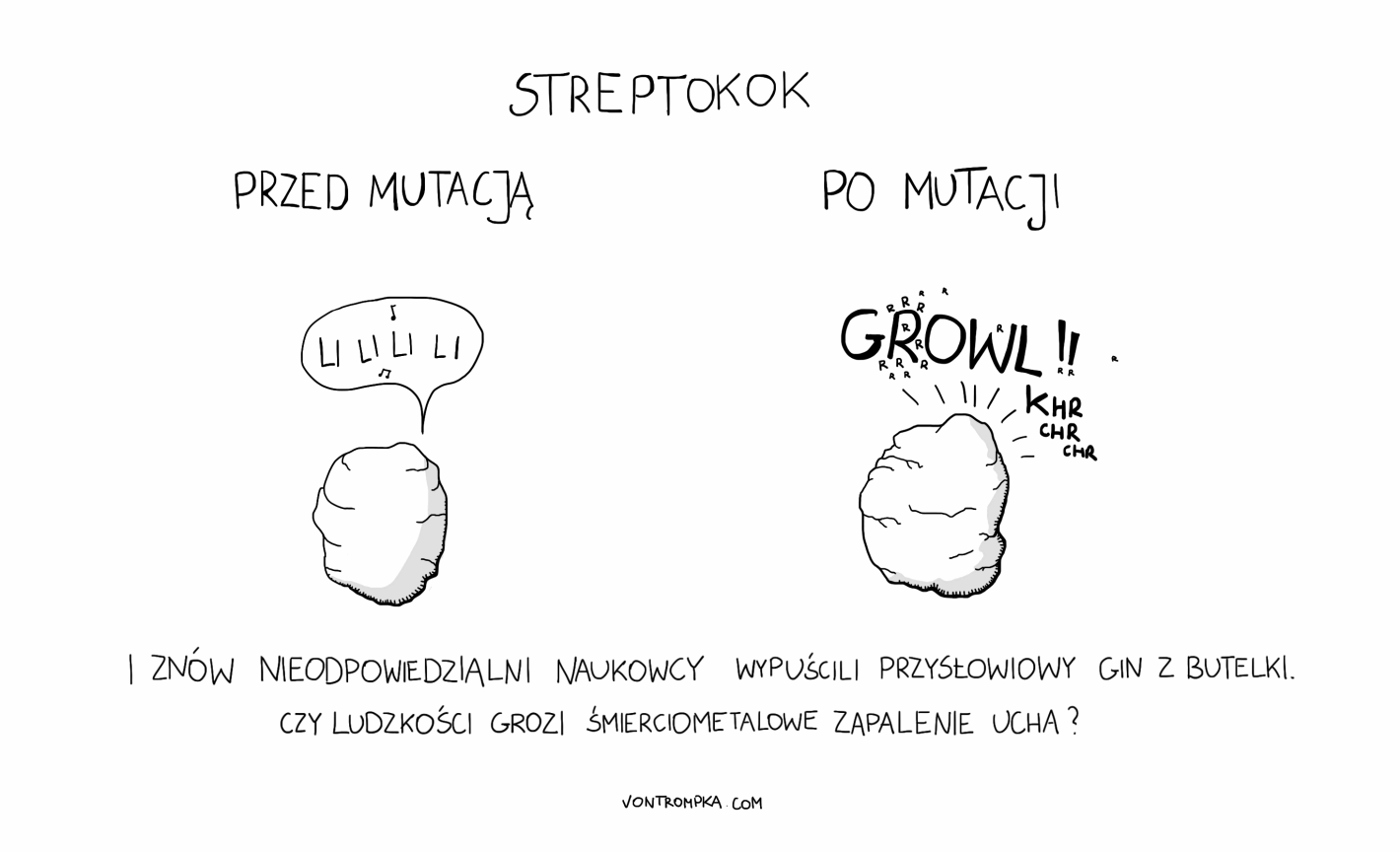 streptokok. przed mutacją. po mutacji. growl. i znów nieodpowiedzialni naukowcy wypuścili przysłowiowy gin z butelki. czy ludzkości grozi śmierciometalowe zapalenie ucha?