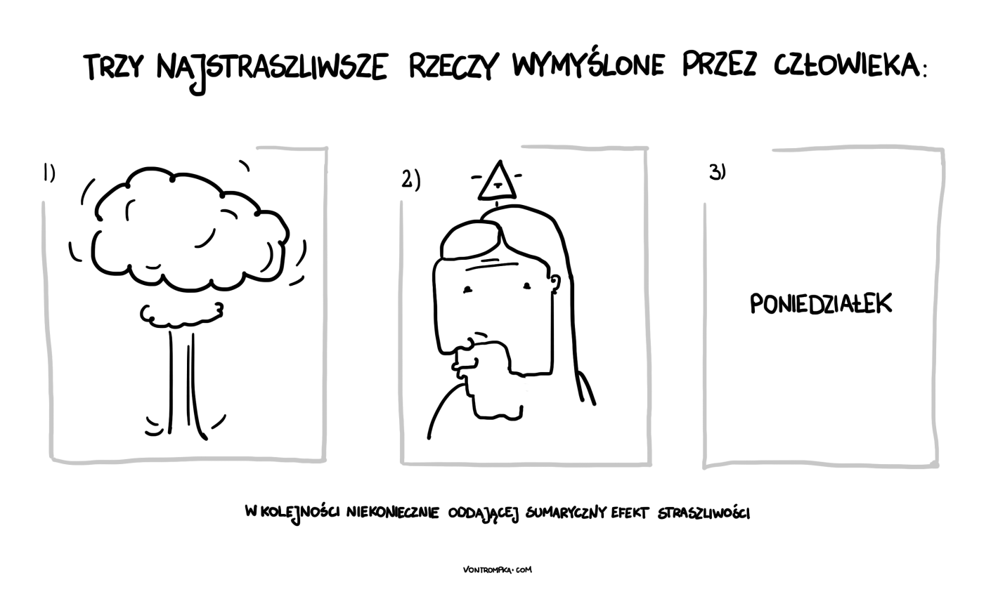 trzy najstraszliwsze rzeczy wymyślone przez człowieka. poniedziałek. w kolejności niekoniecznie oddającej sumaryczny efekt straszliwości.