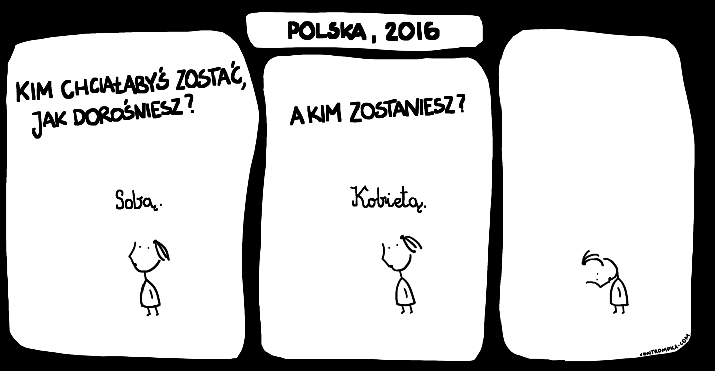 kim chciałabyś zostać, jak dorośniesz? sobą. a kim zostaniesz? kobietą. polska 2016