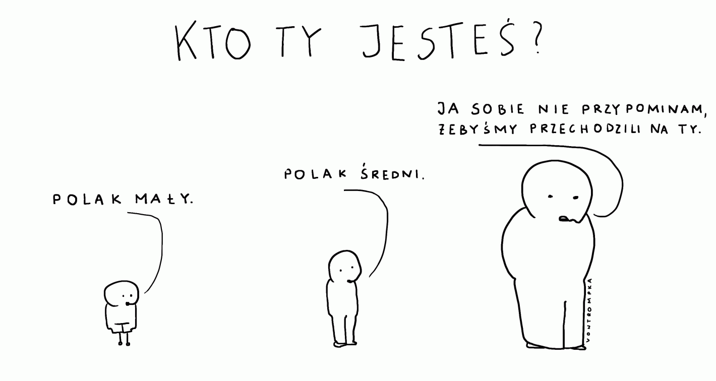 kto ty jesteś? polak mały. polak średni. ja sobie nie przypominam, żebyśmy przechodzili na ty.