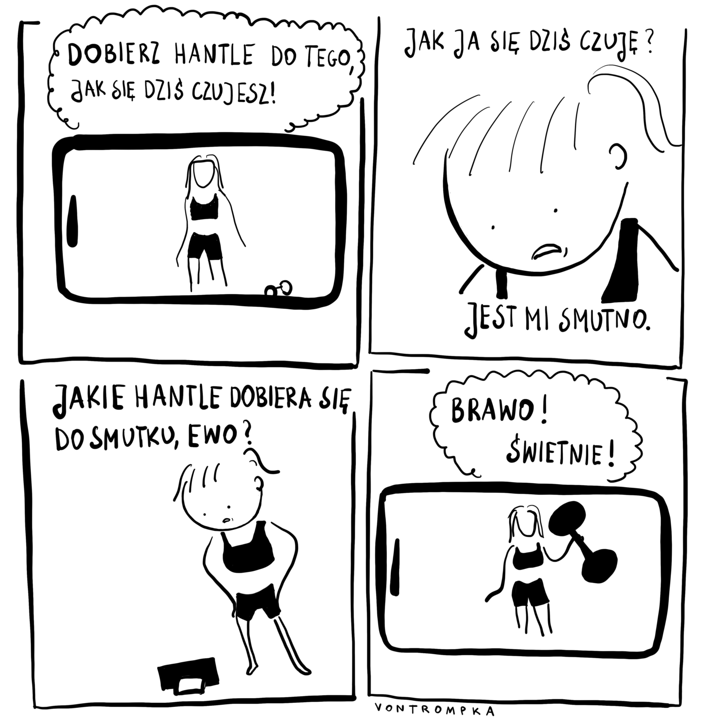 dobierz hantle do tego, jak się dziś czujesz! jak ja się dziś czuję? jest mi smutno jakie hantle dobiera się do smutku, Ewo? brawo! świetnie!